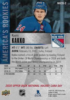 2020 Upper Deck National Hockey Card Day USA #NHCD-2 Kaapo Kakko Back