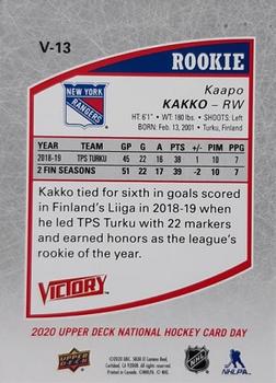 2020 Upper Deck National Hockey Card Day USA - Victory Black Rookies #V-13 Kaapo Kakko Back