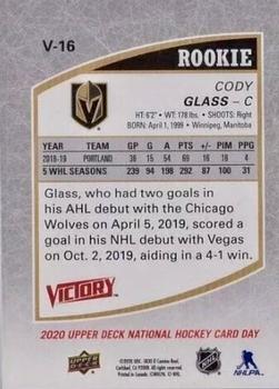 2020 Upper Deck National Hockey Card Day USA - Victory Black Rookies #V-16 Cody Glass Back