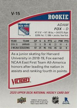 2020 Upper Deck National Hockey Card Day USA - Victory Black Rookies #V-15 Adam Fox Back