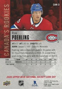 2020 Upper Deck National Hockey Card Day Canada #CAN-3 Ryan Poehling Back