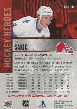 2020 Upper Deck National Hockey Card Day Canada #CAN-15 Joe Sakic Back