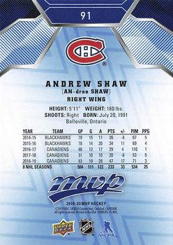 2019-20 Upper Deck MVP - Blue #91 Andrew Shaw Back