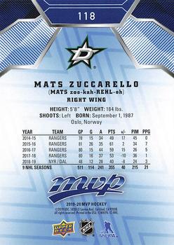 2019-20 Upper Deck MVP - Blue #118 Mats Zuccarello Back