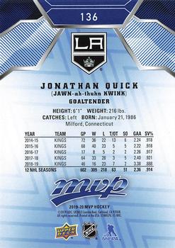 2019-20 Upper Deck MVP - Blue #136 Jonathan Quick Back