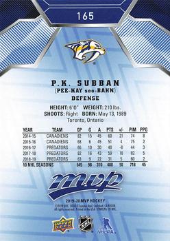 2019-20 Upper Deck MVP - Blue #165 P.K. Subban Back