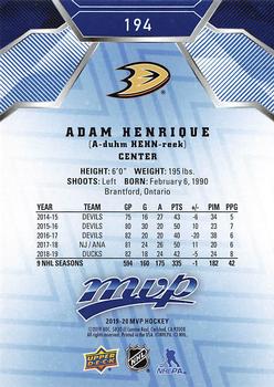2019-20 Upper Deck MVP - Blue #194 Adam Henrique Back