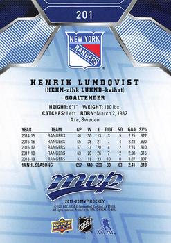 2019-20 Upper Deck MVP - Blue #201 Henrik Lundqvist Back