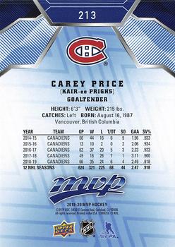 2019-20 Upper Deck MVP - Blue #213 Carey Price Back