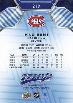 2019-20 Upper Deck MVP - Blue #219 Max Domi Back