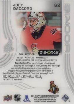 2019-20 Upper Deck Synergy #62 Joey Daccord Back