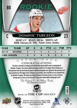2018-19 Upper Deck The Cup - Green Foil Button #80 Dominic Turgeon Back