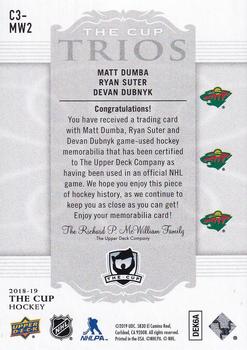 2018-19 Upper Deck The Cup - The Cup Trios Jersey #C3-MW2 Matt Dumba / Ryan Suter / Devan Dubnyk Back