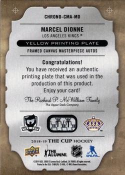 2018-19 Upper Deck The Cup - Chronology Canvas Masterpieces Printing Plates Yellow #CHRONO-CMA-MD Marcel Dionne Back