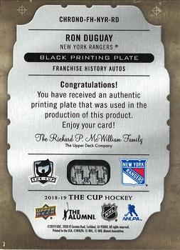 2018-19 Upper Deck The Cup - Chronology Franchise History Printing Plates Black #CHRONO-FH-NYR-RD Ron Duguay Back