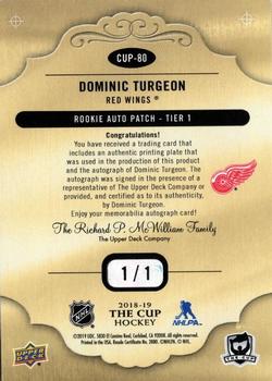 2018-19 Upper Deck The Cup - Printing Plates Cyan #CUP-80 Dominic Turgeon Back