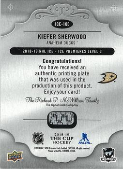 2018-19 Upper Deck The Cup - Ice Premieres Printing Plates Yellow #ICE-106 Kiefer Sherwood Back
