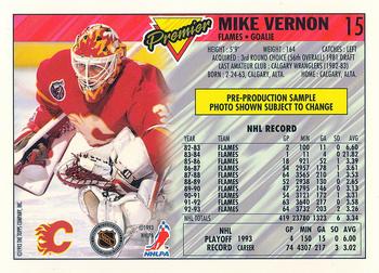 1993-94 Topps Premier - Pre-Production Samples #15 Mike Vernon Back