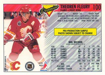 1993-94 Topps Premier - Pre-Production Samples #100 Theoren Fleury Back