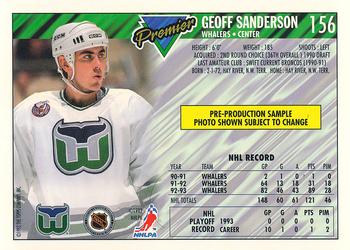 1993-94 Topps Premier - Pre-Production Samples #156 Geoff Sanderson Back
