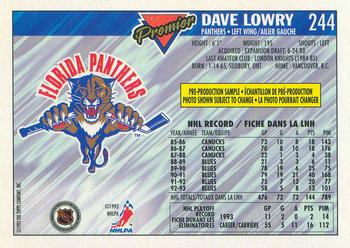 1993-94 O-Pee-Chee Premier - Pre-Production Samples #244 Dave Lowry Back