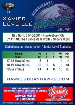 2019-20 Sylmar Auto Ville Hawkesbury Hawks (CCHL) Series 1 #10 Xavier Léveillé Back