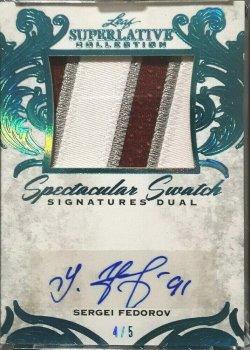 2019-20 Leaf Superlative Collection - Spectacular Swatch Signatures 2 - Blue #SSD-06 Sergei Fedorov / Brendan Shanahan Front