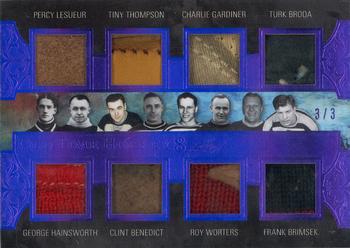 2019-20 Leaf Superlative Collection - Old Time Hockey 8 Relics - Purple #OTH-04 Percy LeSueur / George Hainsworth / Tiny Thompson / Clint Benedict / Charlie Gardiner / Roy Worters / Turk Broda / Frank Brimsek Front