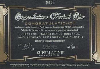 2019-20 Leaf Superlative Collection - Superlative Patch 6 - Blue #SP6-04 Bobby Clarke / Marcel Dionne / Bobby Hull / Darryl Sittler / Gilbert Perreault / Guy Lafleur Back