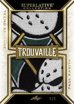 2019-20 Leaf Superlative Collection - Trouvaille Dual Relics - Gold #T-02 Paul Kariya / Teemu Selanne Front