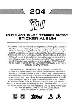 2019-20 Topps Now NHL Stickers #204 Mikey Anderson Back