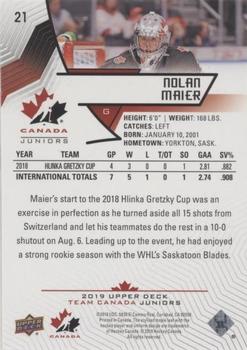 2019 Upper Deck Team Canada Juniors - Blue #21 Nolan Maier Back