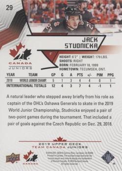 2019 Upper Deck Team Canada Juniors - Blue #29 Jack Studnicka Back