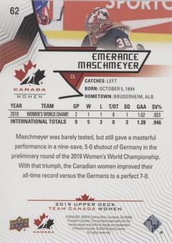 2019 Upper Deck Team Canada Juniors - Blue #62 Emerance Maschmeyer Back