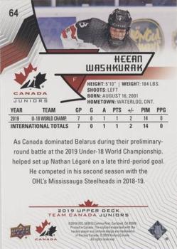 2019 Upper Deck Team Canada Juniors - Blue #64 Keean Washkurak Back