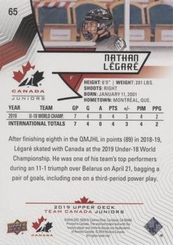 2019 Upper Deck Team Canada Juniors - Blue #65 Nathan Legare Back