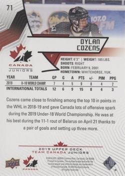 2019 Upper Deck Team Canada Juniors - Blue #71 Dylan Cozens Back