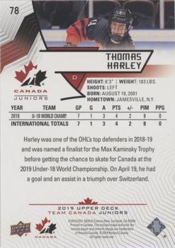 2019 Upper Deck Team Canada Juniors - Blue #78 Thomas Harley Back