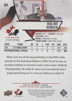2019 Upper Deck Team Canada Juniors - Blue #84 Nolan Maier Back