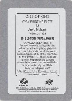 2019 Upper Deck Team Canada Juniors - Printing Plates Cyan #33 Jared McIsaac Back