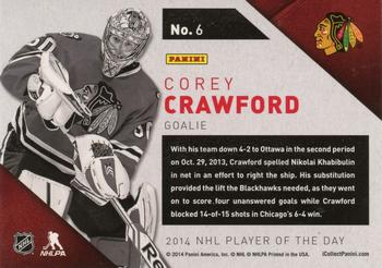 2013-14 Panini Player of the Day #6 Corey Crawford Back