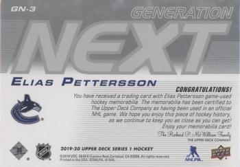 2019-20 Upper Deck - Generation Next Jersey #GN-3 Elias Pettersson Back