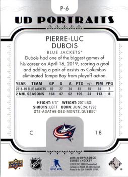 2019-20 Upper Deck - UD Portraits #P-6 Pierre-Luc Dubois Back
