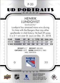 2019-20 Upper Deck - UD Portraits #P-20 Henrik Lundqvist Back