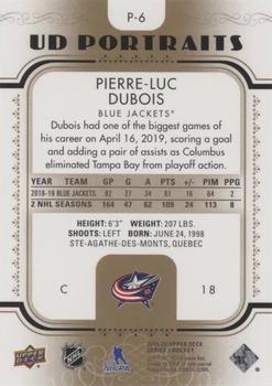2019-20 Upper Deck - UD Portraits Gold #P-6 Pierre-Luc Dubois Back