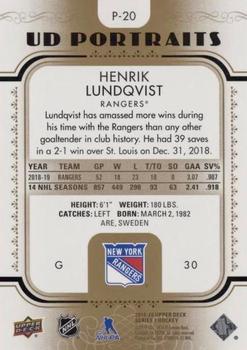 2019-20 Upper Deck - UD Portraits Gold #P-20 Henrik Lundqvist Back