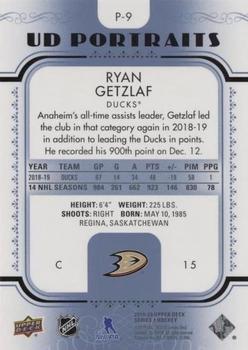 2019-20 Upper Deck - UD Portraits Platinum Blue #P-9 Ryan Getzlaf Back