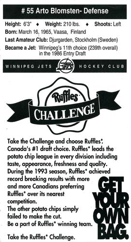 1993-94 Ruffles Winnipeg Jets #NNO Arto Blomsten Back