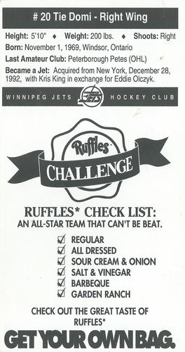 1993-94 Ruffles Winnipeg Jets #NNO Tie Domi Back