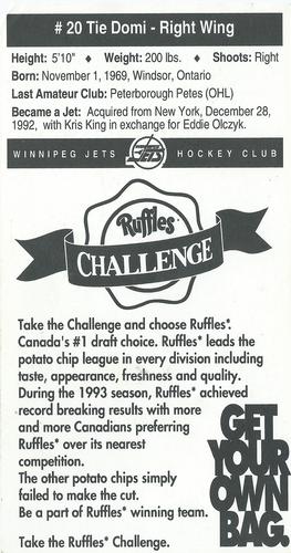 1993-94 Ruffles Winnipeg Jets #NNO Tie Domi Back